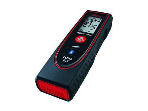 Disto D110 Laser Distance Measure With Bluetooth 60 Meters 200 Feet Range One Sixteenth Inch Accuracy Black Red Compact Tool For Fast Room And Building Measurements, front view
