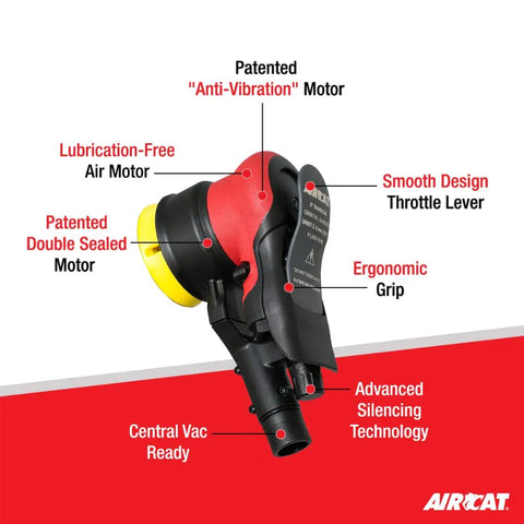 Side view of Central Vacuum Orbital Palm Sander And Polisher With Lubrication-Free Air Motor Anti-Vibration Technology