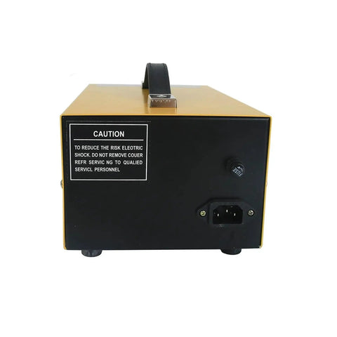 Back view of Handheld Pulse Spot Welder For Jewelry Making Butt Weld Tool with caution label