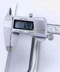 Digital caliper measuring thickness of Stainless Steel Door Plate Handle Heavy Duty Pull Push For Indoor Outdoor Use 7.9 Inch By 2.6 Inch Oval Backplate D Style Handle Pack Of 2 Suitable For Fire Doors Sliding Barn Doors Shed And Commercial Applications