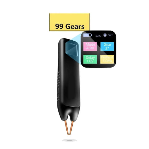 Handheld Digital Spot Welder With 1.33 Inch Color Screen And 99 Speed Adjustable Control, showing display interface and gears.