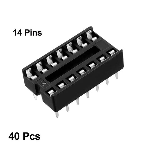 14 Pin DIP IC Socket Adaptor Dual Row 2.54mm Pitch Soldering Type With Flat Pins Black Plastic Housing Durable Contacts Great For Pro DIY Projects And Quick Prototyping 40 Pack