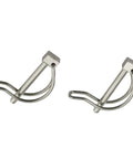 Image of a pair of marine grade stainless steel 316 quick lock release trailer towing coupler safety pins, 4.5mm diameter, 50mm length, 2 pack.