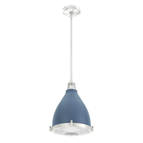 Indigo Blue Pendant Light With Holophane Glass Shade For Kitchen Living Room Foyer And Dining Area Durable Steel Or Aluminum Fixture