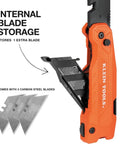 Klein Tools FlickBlade 2-in-1 folding utility knife with built-in blade storage and three carbon steel blades.