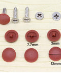 Bulk Pack Of 500 White Screw Cap Covers For Screw Hole Decoration And Tapping Covers Plastic Caps Fit 12mm Diameter Screws 3.5mm And 4mm Countersunk Head Tapping Screws, shown with brown variation and measurements