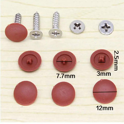 Bulk Pack Of 500 White Screw Cap Covers For Screw Hole Decoration And Tapping Covers Plastic Caps Fit 12mm Diameter Screws 3.5mm And 4mm Countersunk Head Tapping Screws, shown with brown variation and measurements