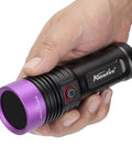 Person holding SV53 15W 365nm UV Flashlight Pro Grade USB Rechargeable Black Light for Pet Urine Detection, Resin Curing
