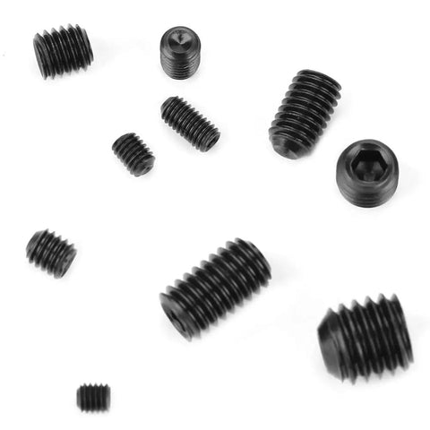 Beefy Socket Head Hex Grub Screw Set Assortment Kit 12.9 Grade Stainless DIN 916 Metric Sizes M3 to M8 Heavy Duty Fasteners for Machinery Repair and Metalworking Great for Fixtures Handles and DIY Projects, black set screws shown