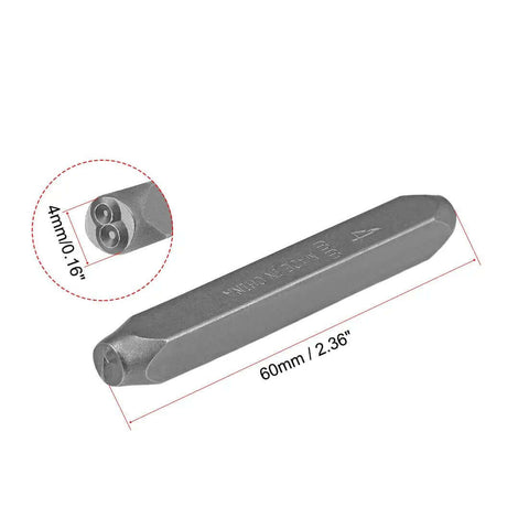 Close-up of Heavy Duty Metal Stamp Set 5/32 Inch And 4mm Digits 0 To 9, showing steel punch with sandblasted finish and dimensions.