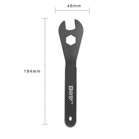 Pro Grade Bike Cone Wrench Set 13 To 19 Mm 7 Piece shown with measurements; durable steel cycling spanner tool with slim design.