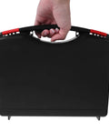 Top Tier Portable Tool Organizer Box With Sturdy Handle, Drop Guard Plastic Toolbox For Garage Mods And Vehicle Fixes being held by a hand.