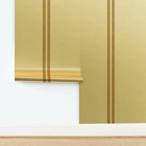 Snazzy Farmhouse Stripe Gold Metallic Wallpaper For Living Rooms Featuring Durable Fibrous Finish With Eco Friendly Paste The Wall Setup on display.