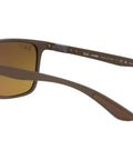 RB4385 Liteforce Rectangular Sunglasses with ultra-light matte brown frames and brown mirrored gold polarized lenses, side view.