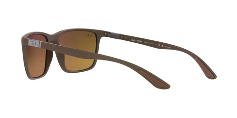 RB4385 Liteforce Rectangular Sunglasses with ultra-light matte brown frames and brown mirrored gold polarized lenses, side view.