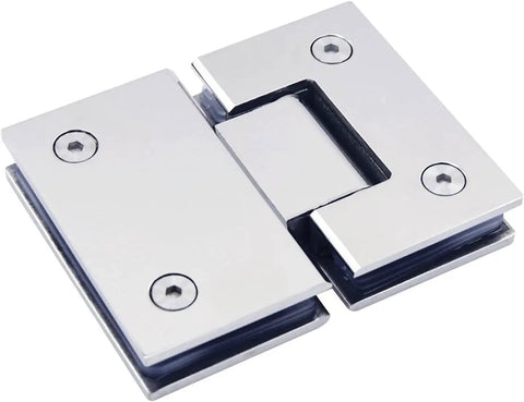 Rock Solid 180 Degree 304 Stainless Steel Glass Door Hinges Two Pack Heavy Duty Double Action Replacement Parts For Shower With Smooth Spring Back Function, detailed view of one hinge.