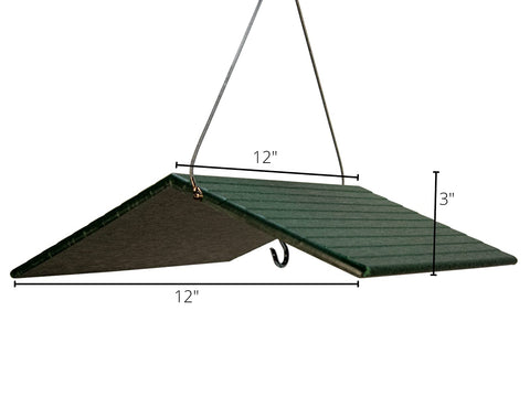 Green Poly Weather Cover for Bird Feeders and Bird Houses, 12x12x3 inches, durable poly lumber material with hanging hook