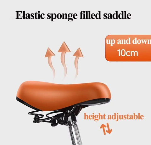 Height adjustable saddle of 20 Inch Adult Tricycle With Large Rear Cargo Basket And Lid, showing elastic sponge filling