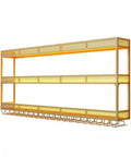 Slick Wall Mounted Metal Wine Rack And Glass Dryer Built Tough For Heavy Bottles Space Saving Home Bar Display Flex Your Collection Kitchen Setup golden metal wine rack with multiple shelves and glass drying hooks