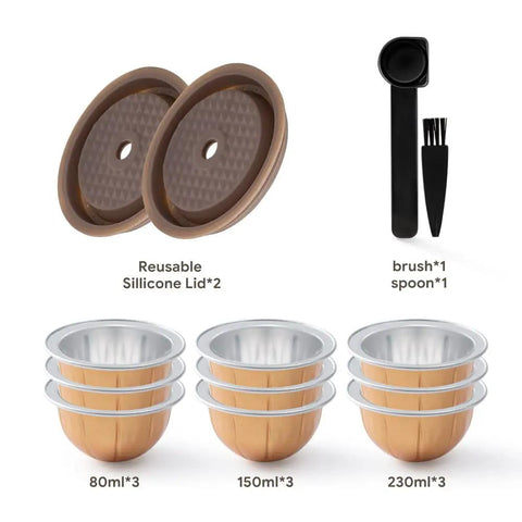 Upgrade Your Coffee Game With This Reusable Capsule Set For VertuoLine Machines, 2 Caps Plus 3 Empty Pods In 80ml 150ml 230ml