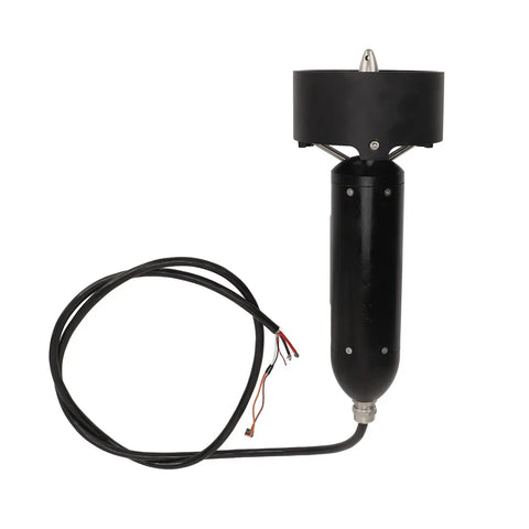 Underwater Thruster System For ROVs And RC Boats, 24-50V Brushless Motor Delivers 30kg Thrust, shown with aluminum casing and wiring