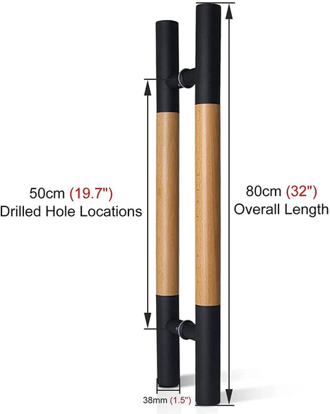 Tough As Nails Solid Wood Door Handle Set For Sliding Barn Doors And Glass Doors With Back-To-Back Install 80 Cm 32 Inch.