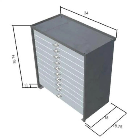Monster Ten Drawer Heavy Duty Steel Work Truck Tool Chest With Five Hundred Pound Slide Rating dimensions and design layout.