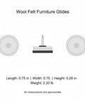 Diagram of Nail On Wool Felt Furniture Glides For Chairs And Tables 0.75 X 0.26 Inch Black Floor Protectors, side and top view.