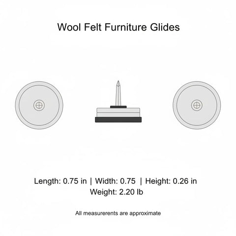 Diagram of Nail On Wool Felt Furniture Glides For Chairs And Tables 0.75 X 0.26 Inch Black Floor Protectors, side and top view.