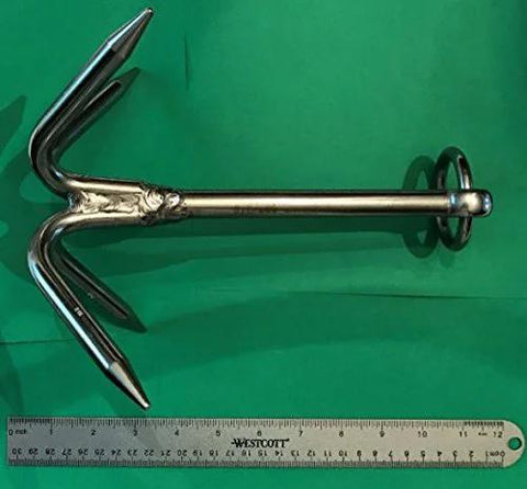Stainless Steel 316 Hook Anchor Grappling Hook Marine Grade For Boats And Docks 9.5 Inch next to ruler for size reference