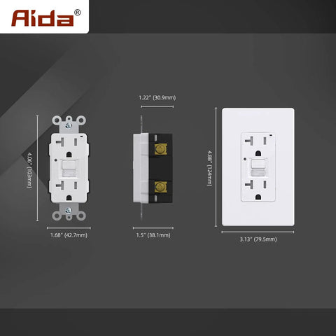 20 Amp GFCI Outlet With Self Test Nightlight, Tamper Resistant Receptacle, LED Indicator, UL Listed, Wall Plate Included, Matte White, 4 Pack dimensions