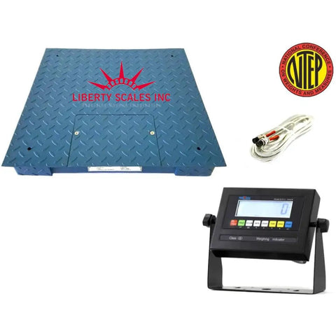 Heavy Duty Warehouse Floor Scale, 24X24 Pallet Platform with digital indicator and cables for shipping operations.