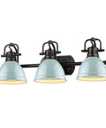 Duncan Bath Fixture In Matte Black With Seafoam Shades Vanity Light For Bathroom, Industrial Contemporary Bath Light Fixtures