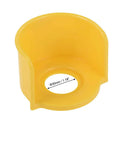 Yellow 30mm Plastic Half Circle Emergency Stop Push Button Protective Cover 72x72x48mm shown from side view, prevents misoperation.