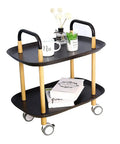 Nifty Mini Rolling Storage Cart With Easy Glide Arched Handles, two-tier black tray organizer for home use.