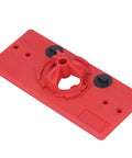 Pro 35mm Hinge Hole Saw Jig Set With ABS Cabinet Locator For Door Installers red base with adjustable depth control features.