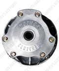 Mother Clutcher primary clutch cover in metallic silver, front view showing six screws and central bore.