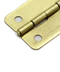 Golden Small Hinge For DIY Projects And Furniture Makeovers, mini foldable woodworking hardware fixture, close-up showing holes and gold finish