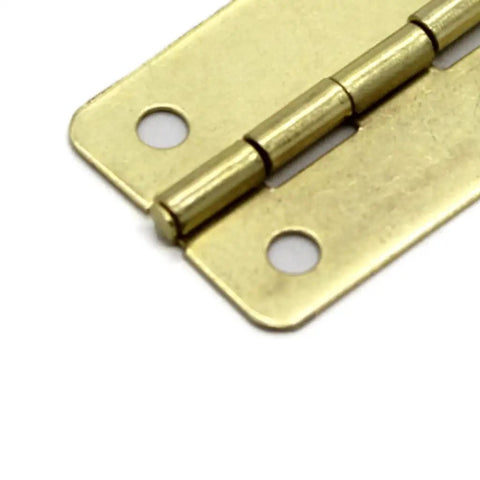 Golden Small Hinge For DIY Projects And Furniture Makeovers, mini foldable woodworking hardware fixture, close-up showing holes and gold finish