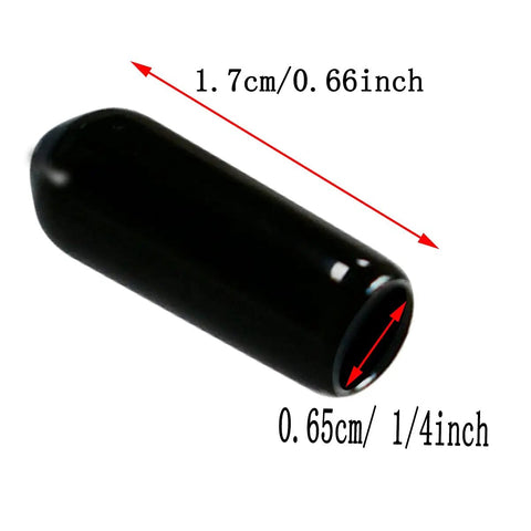 Black rubber end cap with dimensions for 1/4 inch bolt, 50 Count Black Rubber End Caps for Bolt Threads One Quarter Inch Six Point Five Millimeter Vinyl Flexible Screw Thread Protectors