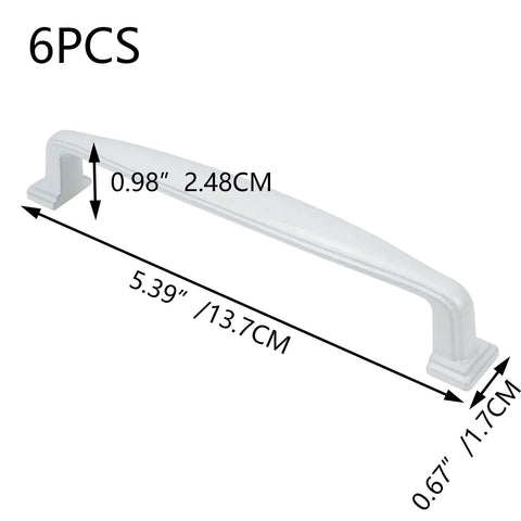 Six Piece Aluminum Alloy White Cabinet Drawer Pull Set With Screws, Elegant Modern Handles, Length 14.2 cm, Side View