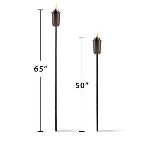 2-Pack Honey Copper Outdoor Torches For Patio Backyard And Garden No-Fuss Ready-To-Go Easy-Install Tiki Style Torches with height measurements