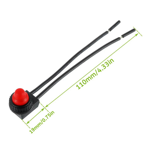 Waterproof Push Button Switch 12V On Off SPST With 4.5 Inch Leads For Motorcycle And Car Red Pack Of 5 Durable, Dustproof, IP67 Rated, Heavy Duty Sealed Aluminum Body, Built Tough For Off Road, Street Bikes, ATVs. 110mm leads, red switch