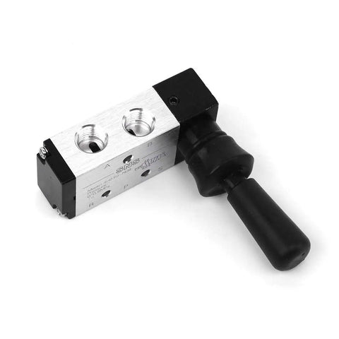 5 Way 2 Position Hand Lever Pneumatic Valve With One Quarter Inch NPT Inlet And One Quarter Inch NPT Outlet Ports Plus One Eighth Inch NPT Exhaust Aluminum Alloy Direct Acting Easy Pull Manual Push Pull Controller 4H210 N08