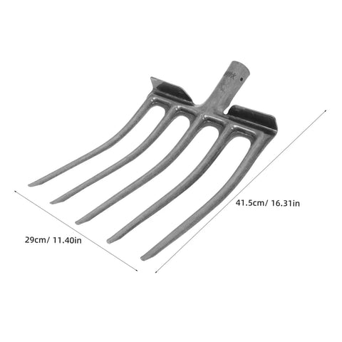 Heavy Duty Steel Garden Fork For Soil Loosening And Deep Soil Turning, Manure Fork For Root Crops Harvest, size dimensions shown