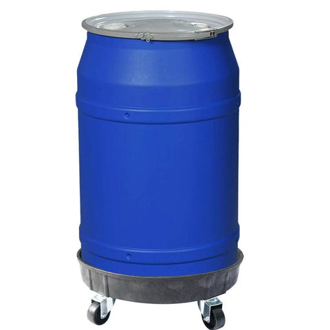 Heavy Duty Drum Dolly Cart For 30 And 55 Gallon Drums Up To 900 Lb Capacity With 2 Tier Platform And 5 Swivel Casters Black Plastic