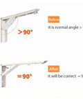 Before and after angle demonstration of 4PCS Triangle Folding Angle Brackets Heavy Duty Shelf Supports For Wall Mounted Benches And Tables Adjustable