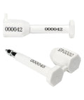 50 Pack High Security Bolt Container Seals Locked Down Tight Hella Secure Tamper Proof Shipping Cargo Truck Trailer Seals Progressive Numbering ISO 17712 White detailed view of numbered seals.