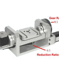 Wicked Smooth 4th Axis 5th A Axis Rotary Table For Cnc Router With T Slot Chuck Mount Plate 98mm Center Height showing gear and reduction ratios.