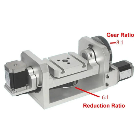 Wicked Smooth 4th Axis 5th A Axis Rotary Table For Cnc Router With T Slot Chuck Mount Plate 98mm Center Height showing gear and reduction ratios.